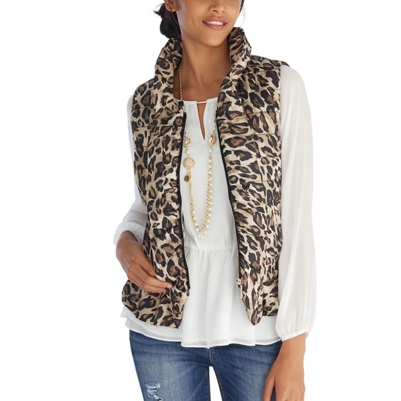 NWT $160 WHBM Leopard Print Packable Puffer Vest